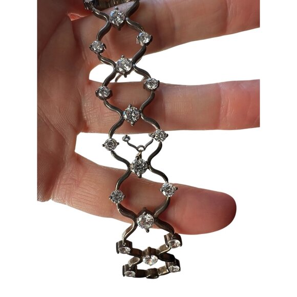 Cz Diamond & sterling Silver Tennis Bracelet 7" Elegant Lattice Design - Picture 4 of 9